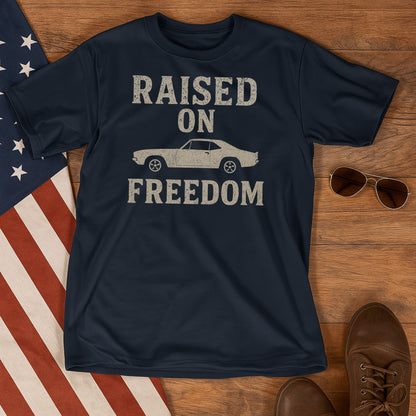 Raised on Freedom – Classic Muscle Car Tee (70s Retro American Style)